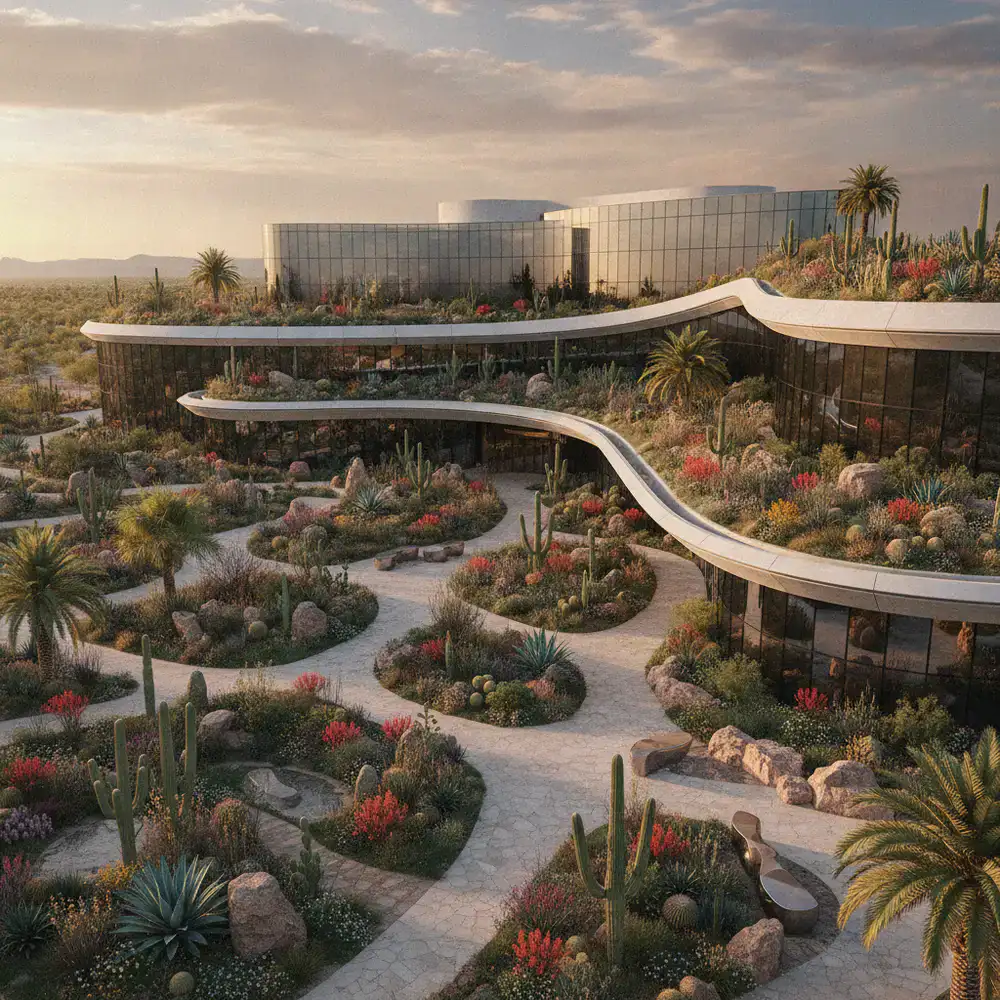 Jardines botánicos y arquitectura vanguardista del Desert Pearl Casino Hotel
